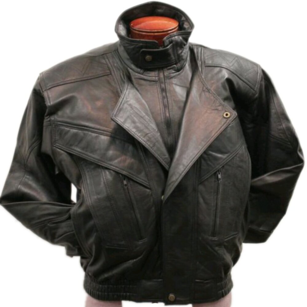 Men’s Black Vintage Lambskin Leather Windbreaker Flight Jacket (BIG SIZES AVAILA